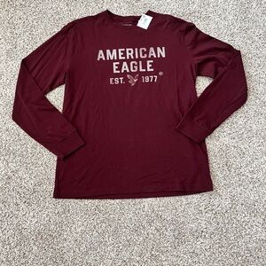 American Eagle Outfitters Men's Burgundy Long Sleeve Tee